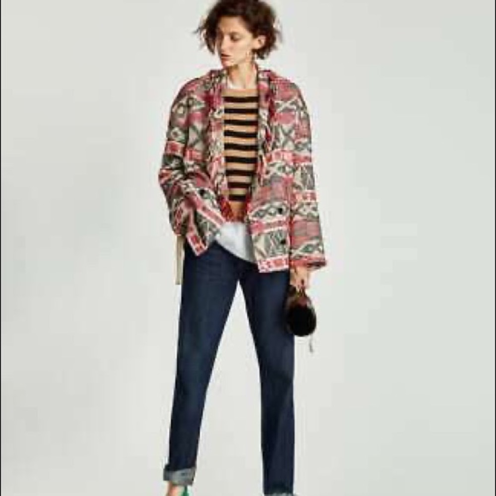 Zara woven coat with fringe